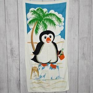 VTG 90s R.A. Briggs Penguin On An Ice Cube At The Beach, Beach Towel - 24x50